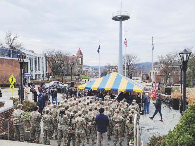 Getting the mast of the USS West Virginia to Oglebay Plaza a tall order